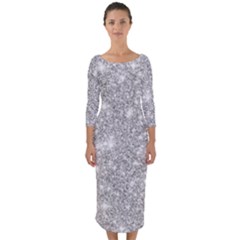 Silver And White Glitters Metallic Finish Party Texture Background Imitation Quarter Sleeve Midi Bodycon Dress by genx