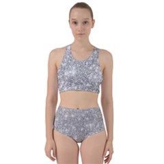 Silver And White Glitters Metallic Finish Party Texture Background Imitation Racer Back Bikini Set