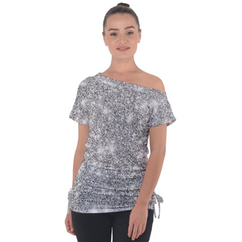 Silver And White Glitters Metallic Finish Party Texture Background Imitation Tie-up Tee by genx
