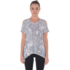 Silver And White Glitters Metallic Finish Party Texture Background Imitation Cut Out Side Drop Tee by genx