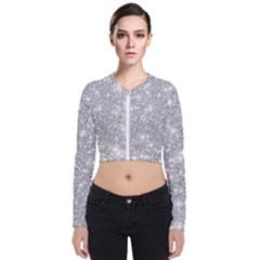 Silver And White Glitters Metallic Finish Party Texture Background Imitation Long Sleeve Zip Up Bomber Jacket by genx
