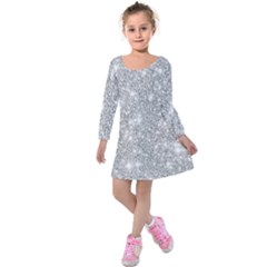 Silver And White Glitters Metallic Finish Party Texture Background Imitation Kids  Long Sleeve Velvet Dress by genx