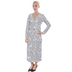 Silver And White Glitters Metallic Finish Party Texture Background Imitation Velvet Maxi Wrap Dress by genx