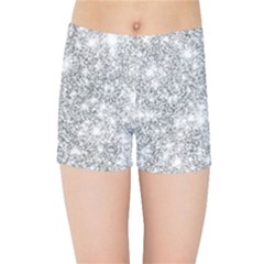 Silver And White Glitters Metallic Finish Party Texture Background Imitation Kids  Sports Shorts by genx