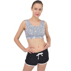 Silver And White Glitters Metallic Finish Party Texture Background Imitation V-back Sports Bra by genx