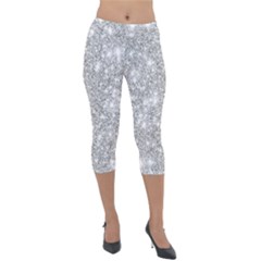 Silver And White Glitters Metallic Finish Party Texture Background Imitation Lightweight Velour Capri Leggings  by genx