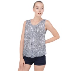 Silver And White Glitters Metallic Finish Party Texture Background Imitation Bubble Hem Chiffon Tank Top by genx