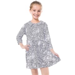 Silver And White Glitters Metallic Finish Party Texture Background Imitation Kids  Quarter Sleeve Shirt Dress by genx