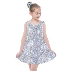 Silver And White Glitters Metallic Finish Party Texture Background Imitation Kids  Summer Dress by genx