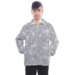 Silver And White Glitters Metallic Finish Party Texture Background Imitation Men s Half Zip Pullover by genx