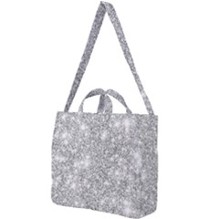 Silver And White Glitters Metallic Finish Party Texture Background Imitation Square Shoulder Tote Bag by genx