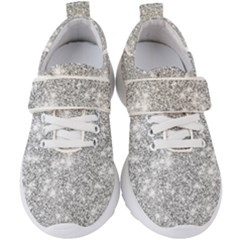 Silver And White Glitters Metallic Finish Party Texture Background Imitation Kids  Velcro Strap Shoes by genx