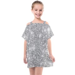 Silver And White Glitters Metallic Finish Party Texture Background Imitation Kids  One Piece Chiffon Dress by genx