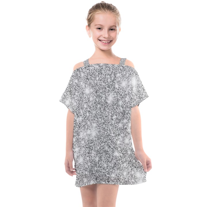 Silver and white Glitters metallic finish party texture background imitation Kids  One Piece Chiffon Dress