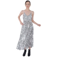 Silver And White Glitters Metallic Finish Party Texture Background Imitation Tie Back Maxi Dress by genx