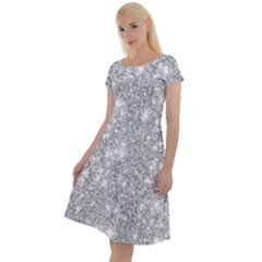 Silver And White Glitters Metallic Finish Party Texture Background Imitation Classic Short Sleeve Dress by genx