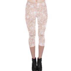 Rose Gold Pink Glitters Metallic Finish Party Texture Imitation Pattern Capri Leggings  by genx