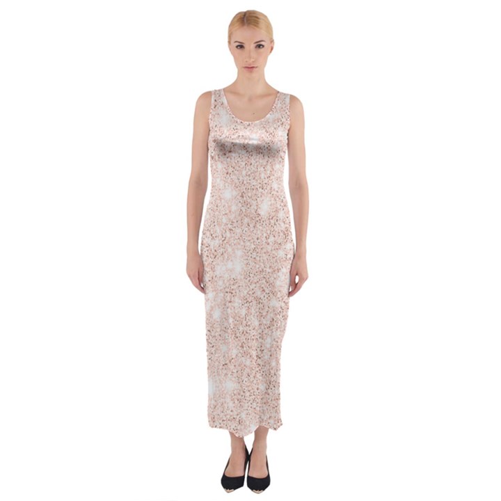 Rose Gold Pink Glitters metallic finish party texture imitation pattern Fitted Maxi Dress
