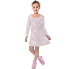 Rose Gold Pink Glitters Metallic Finish Party Texture Imitation Pattern Kids  Long Sleeve Velvet Dress by genx