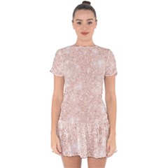 Rose Gold Pink Glitters Metallic Finish Party Texture Imitation Pattern Drop Hem Mini Chiffon Dress by genx