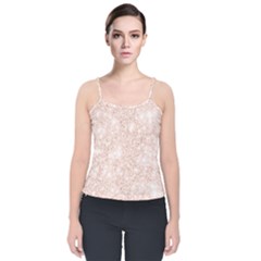 Rose Gold Pink Glitters Metallic Finish Party Texture Imitation Pattern Velvet Spaghetti Strap Top by genx