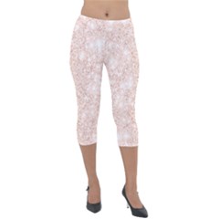 Rose Gold Pink Glitters Metallic Finish Party Texture Imitation Pattern Lightweight Velour Capri Leggings  by genx