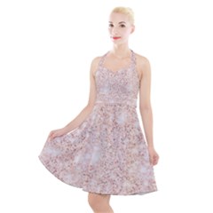 Rose Gold Pink Glitters Metallic Finish Party Texture Imitation Pattern Halter Party Swing Dress  by genx
