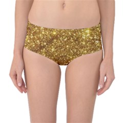 Gold Glitters Metallic Finish Party Texture Background Faux Shine Pattern Mid-waist Bikini Bottoms