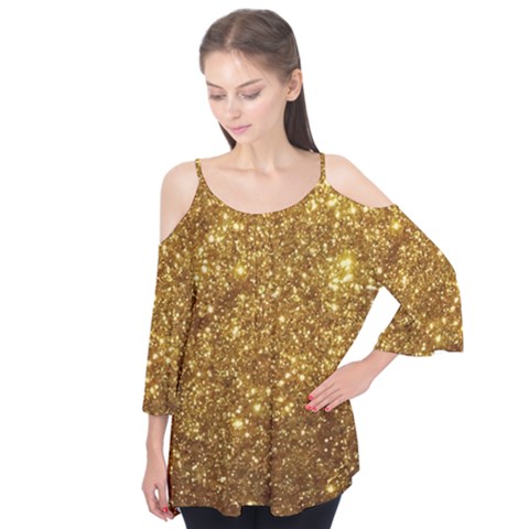 Gold Glitters Metallic Finish Party Texture Background Faux Shine Pattern Flutter Tees by genx