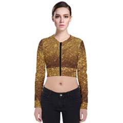 Gold Glitters Metallic Finish Party Texture Background Faux Shine Pattern Long Sleeve Zip Up Bomber Jacket by genx