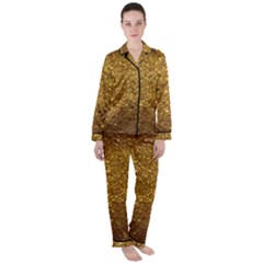 Gold Glitters Metallic Finish Party Texture Background Faux Shine Pattern Satin Long Sleeve Pyjamas Set