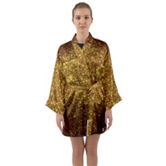 Gold Glitters Metallic Finish Party Texture Background Faux Shine Pattern Long Sleeve Satin Kimono by genx