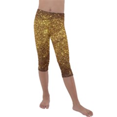 Gold Glitters Metallic Finish Party Texture Background Faux Shine Pattern Kids  Lightweight Velour Capri Leggings  by genx