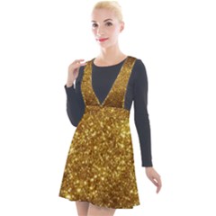 Gold Glitters Metallic Finish Party Texture Background Faux Shine Pattern Plunge Pinafore Velour Dress by genx