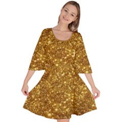 Gold Glitters Metallic Finish Party Texture Background Faux Shine Pattern Velour Kimono Dress by genx