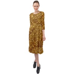 Gold Glitters Metallic Finish Party Texture Background Faux Shine Pattern Ruffle End Midi Chiffon Dress by genx