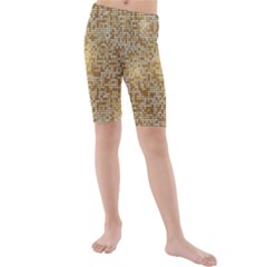 Retro Gold Glitters Golden Disco Ball Optical Illusion Kids  Mid Length Swim Shorts by genx