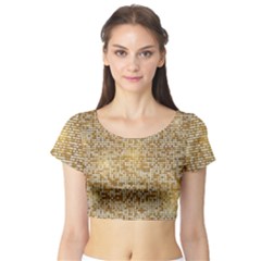 Retro Gold Glitters Golden Disco Ball Optical Illusion Short Sleeve Crop Top by genx