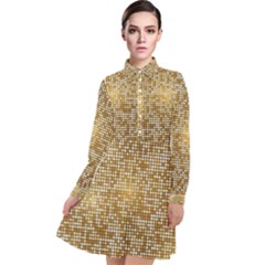 Retro Gold Glitters Golden Disco Ball Optical Illusion Long Sleeve Chiffon Shirt Dress by genx