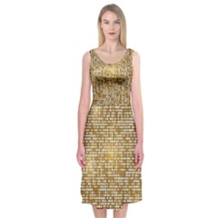 Retro Gold Glitters Golden Disco Ball Optical Illusion Midi Sleeveless Dress by genx