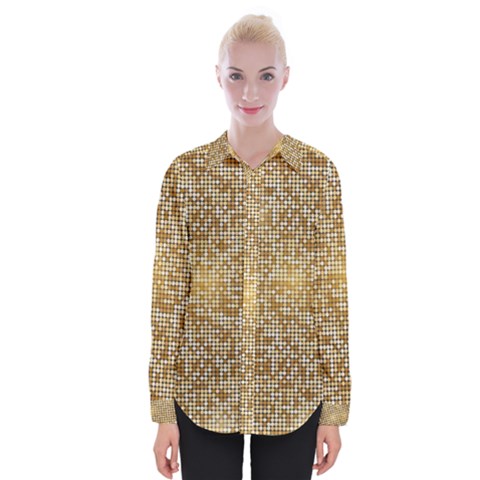 Retro Gold Glitters Golden Disco Ball Optical Illusion Womens Long Sleeve Shirt by genx
