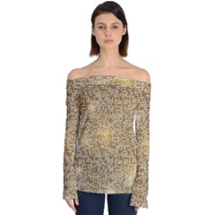 Retro Gold Glitters Golden Disco Ball Optical Illusion Off Shoulder Long Sleeve Top by genx