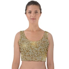 Retro Gold Glitters Golden Disco Ball Optical Illusion Velvet Crop Top by genx