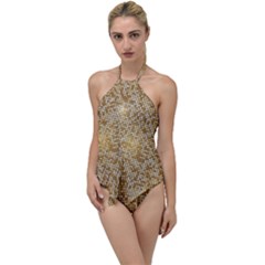 Retro Gold Glitters Golden Disco Ball Optical Illusion Go With The Flow One Piece Swimsuit by genx