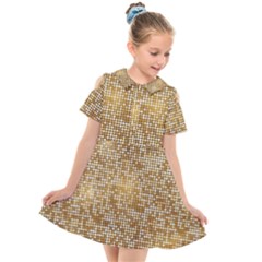 Retro Gold Glitters Golden Disco Ball Optical Illusion Kids  Short Sleeve Shirt Dress by genx