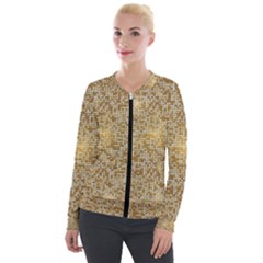 Retro Gold Glitters Golden Disco Ball Optical Illusion Velour Zip Up Jacket by genx