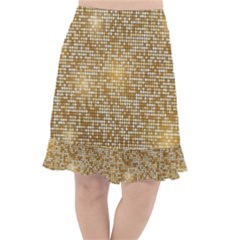 Retro Gold Glitters Golden Disco Ball Optical Illusion Fishtail Chiffon Skirt by genx