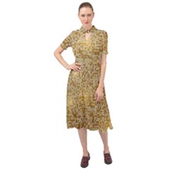 Retro Gold Glitters Golden Disco Ball Optical Illusion Keyhole Neckline Chiffon Dress by genx