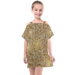 Retro Gold Glitters Golden Disco Ball Optical Illusion Kids  One Piece Chiffon Dress by genx