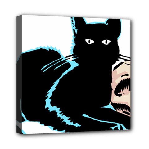 Black Cat & Halloween Skull Mini Canvas 8  X 8  (stretched) by gothicandhalloweenstore